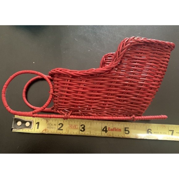 Vintage Red Wicker Christmas Sleigh Basket Decorative Holiday Centerpiece gift - Picture 9 of 11